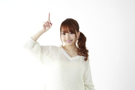 Woman girl portrait pointing