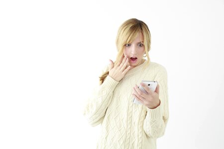 Woman girl surprised smartphone