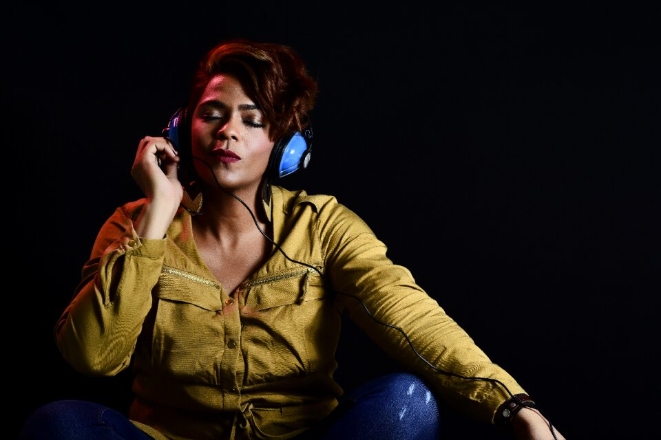 Woman headphone music