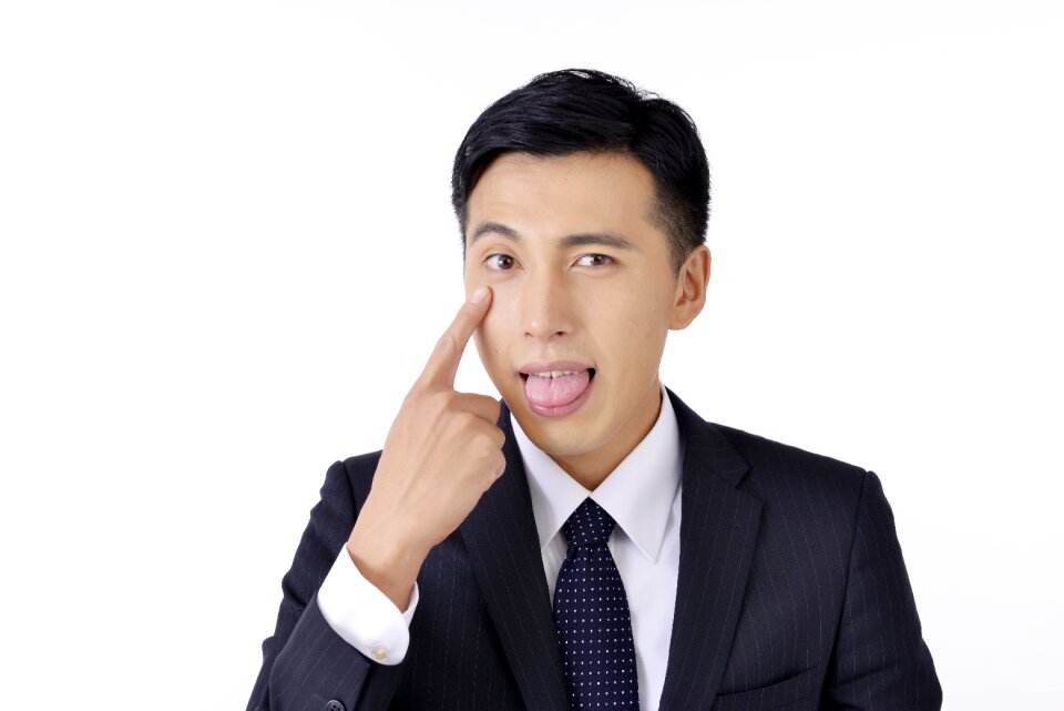 Business man tongue