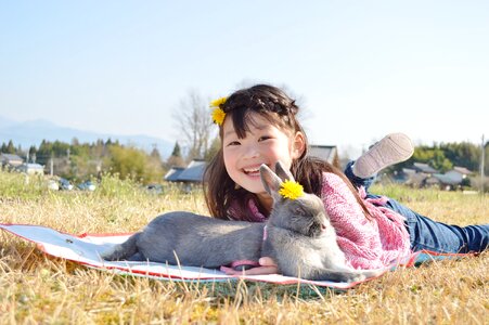 Child girl rabbit