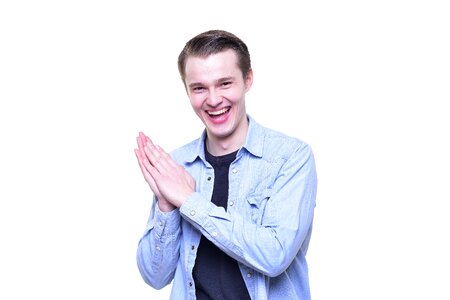 Man portrait clapping hands photo