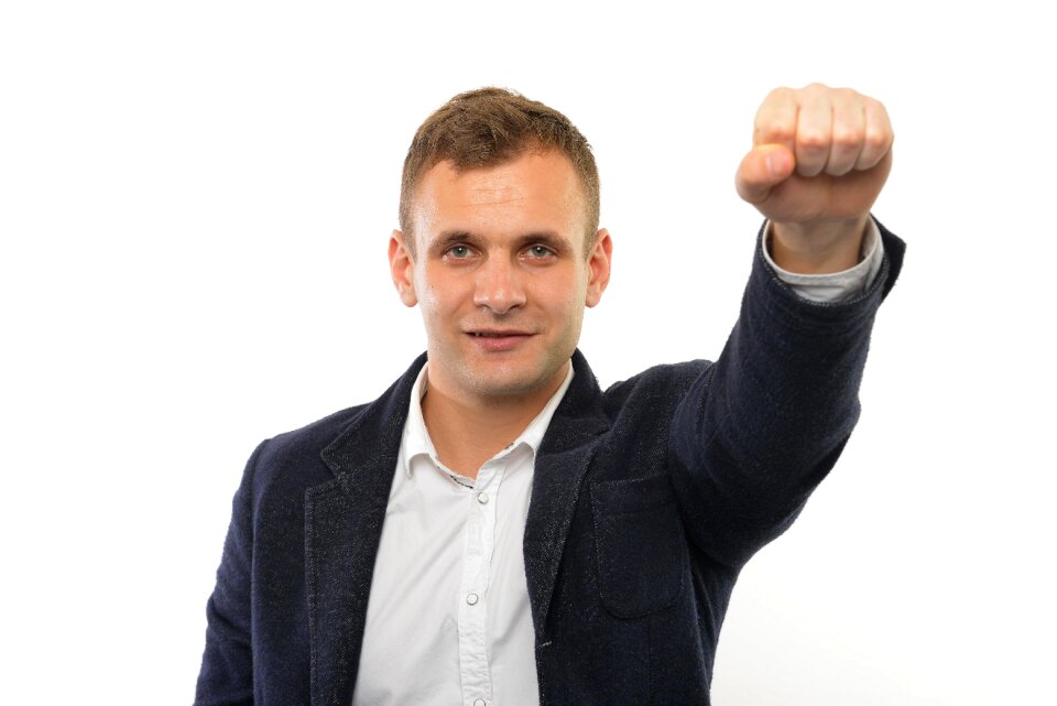 Man portrait fist pump
