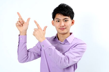 Man portrait pointing finger photo