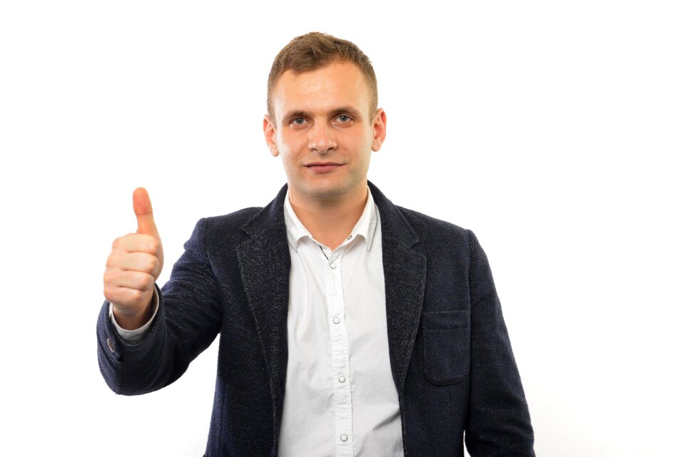 Man portrait thumbs up