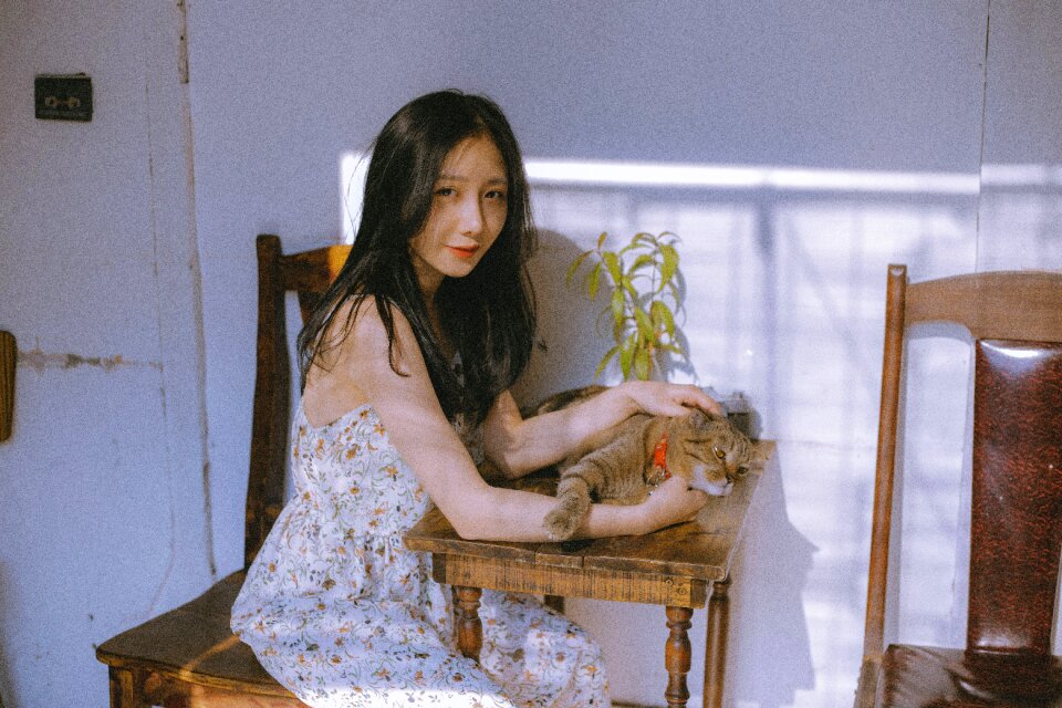 Woman girl portrait cat