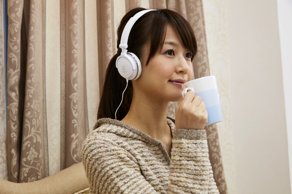 Woman headphones music