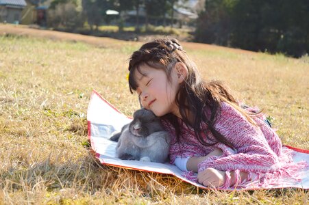 Child girl rabbit