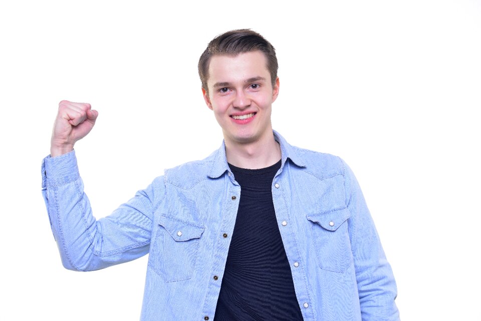 Man portrait fist pump