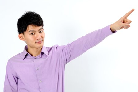 Man portrait pointing finger photo