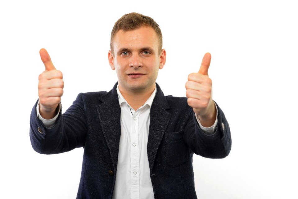 Man portrait thumbs up