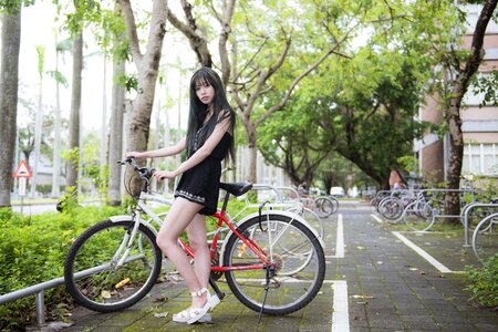 Woman girl portrait bicycle photo