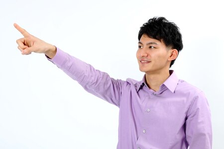 Man portrait pointing finger photo