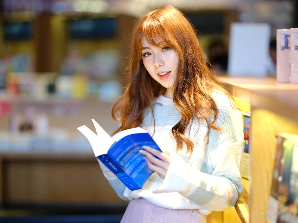 Woman girl portrait book