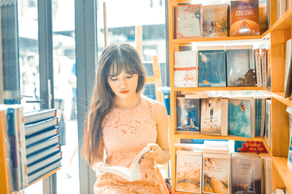 Woman girl reading book