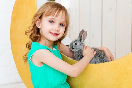 Child girl rabbit