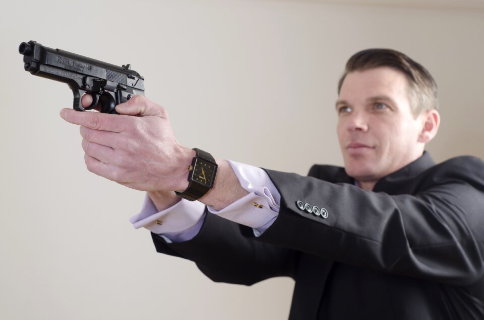 Man portrait gun