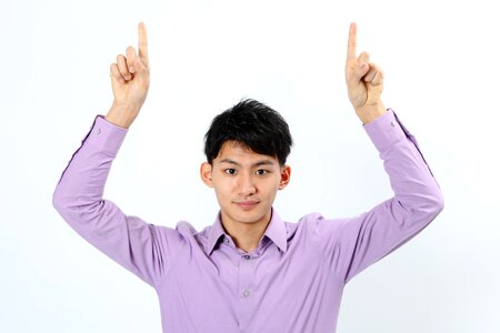 Man portrait pointing finger