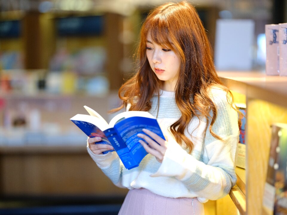 Woman girl portrait book