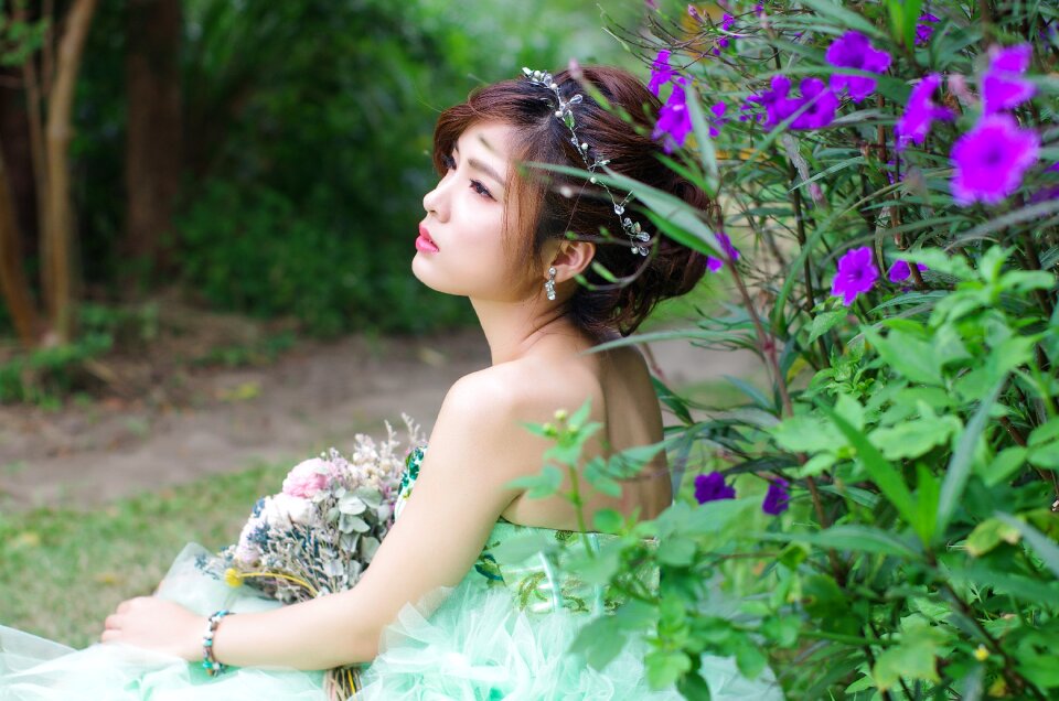 Woman wedding dress portrait