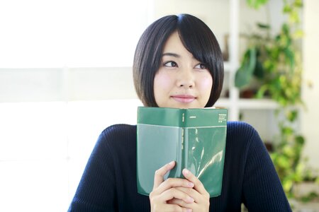Woman girl portrait book