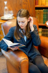 Woman girl reading book photo