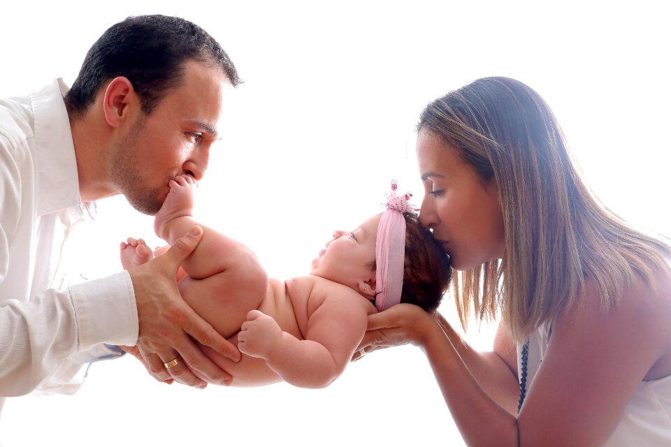 Baby kiss mother father