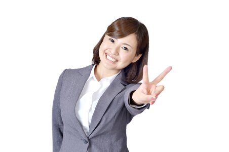 Business woman v sign