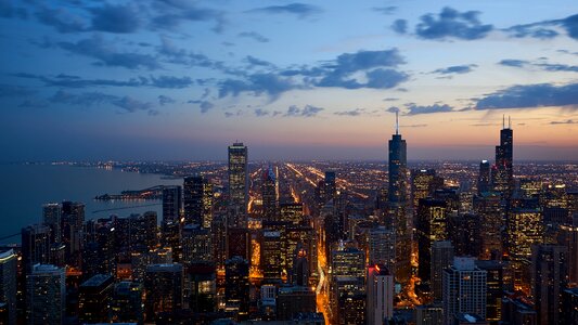 Chicago cityscape sunset photo