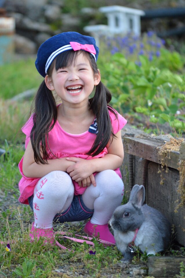 Child girl portrait rabbit