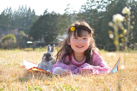 Child girl rabbit