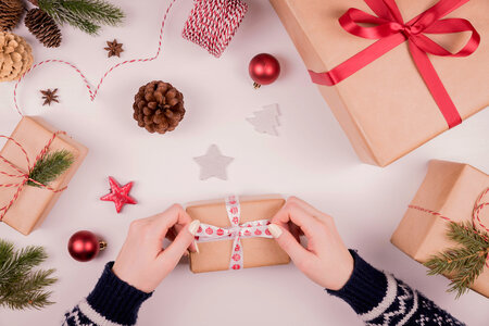 Christmas gifts tie ribbon