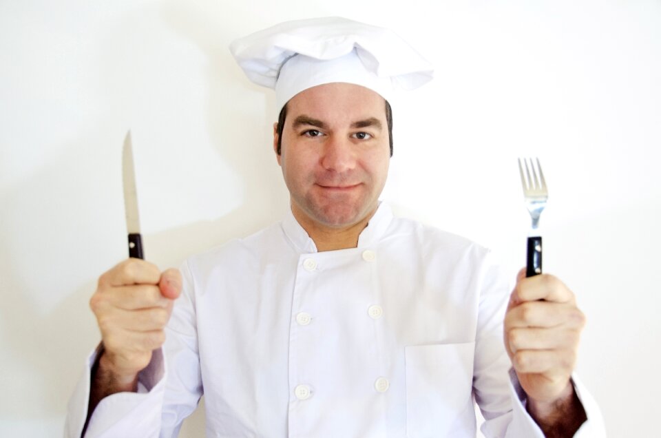 Cook man fork knife