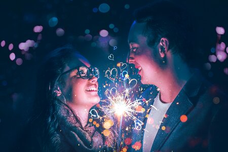Couple heart toy fireworks photo
