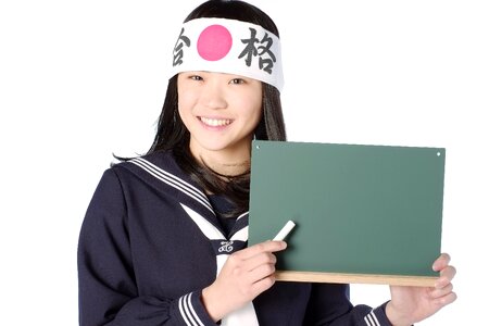 Female student blackboard
