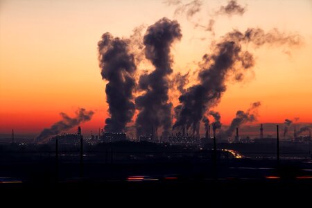 Factory smoke sunset photo