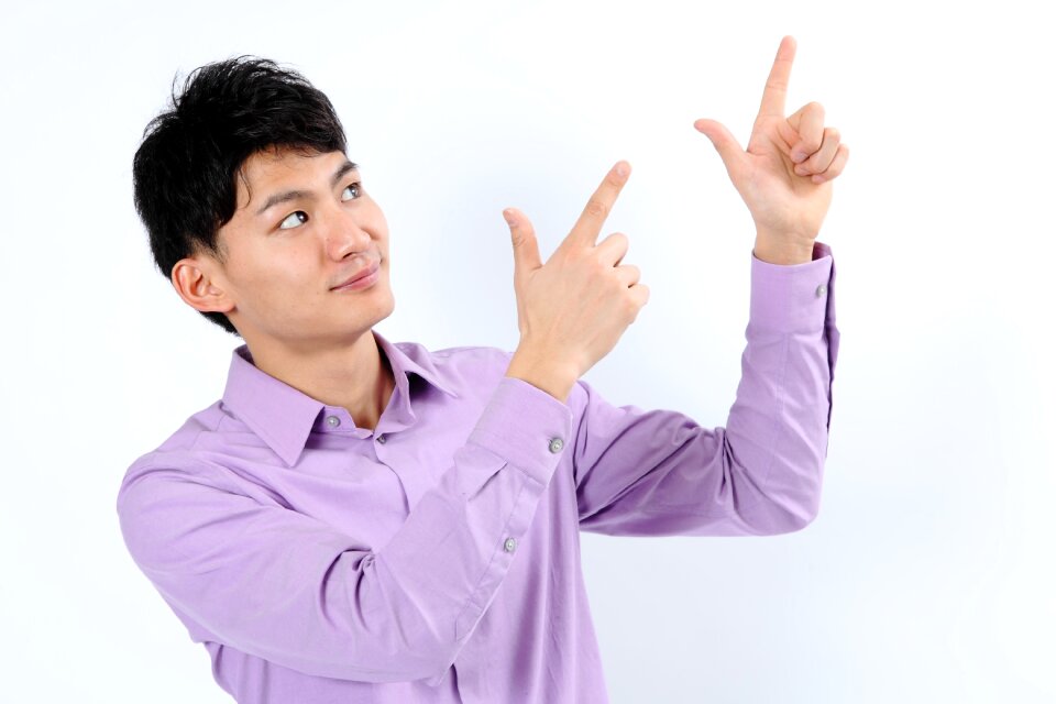 Man portrait pointing finger