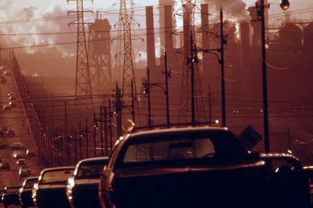 Smog pollution cars factory photo