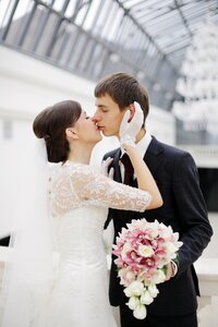 Wedding bride groom kiss photo