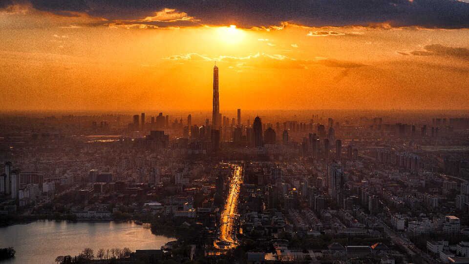 Tianjin cityscape sunset