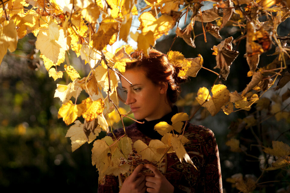 Woman girl autumn leaves