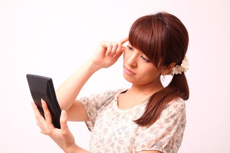 Woman girl portrait calculator