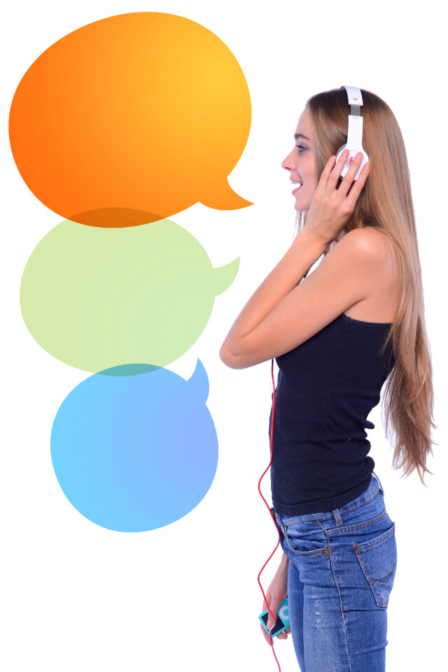 Woman girl headphone bubbles