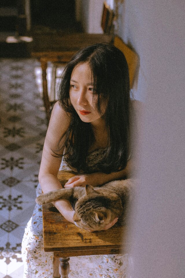 Woman girl portrait cat