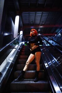 Woman girl portrait escalator photo