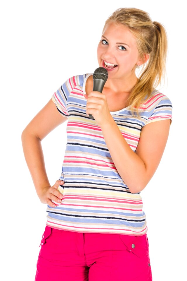 Woman girl sing karaoke