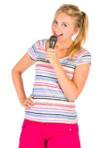 Woman girl sing karaoke photo
