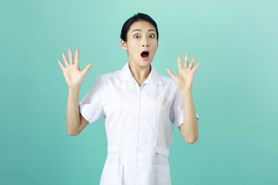 Woman nurse shocked