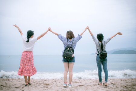 Women girls joy sea