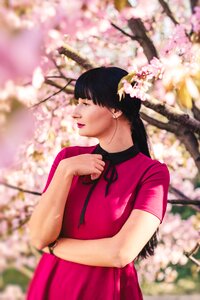 Woman girl portrait flower photo